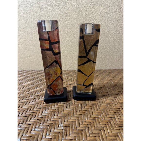Vintage IKEA Art Deco Acrylic Lucite Candle Sticks Holders Stained Glass… - Picture 3 of 9
